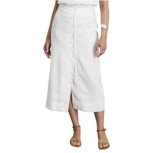 Alex Mill Zoe Midi Skirt White 100% Linen Button Down Womens Size XS